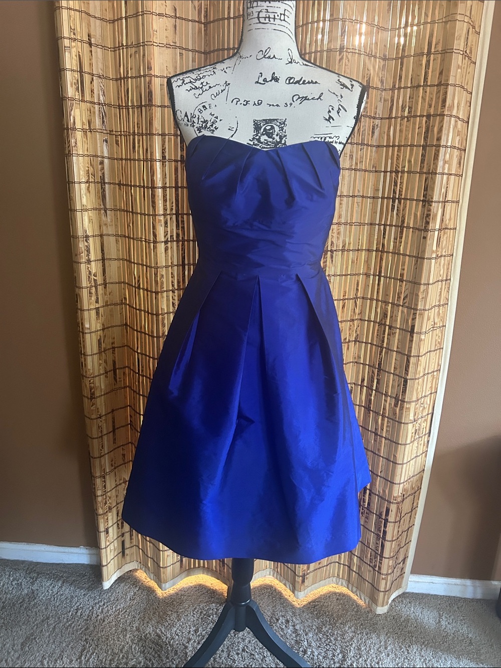 Strapless Pleated Cocktail Dress in Royal Blue